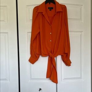 FifteenTwenty Vibrant Orange Tie-Front Blouse